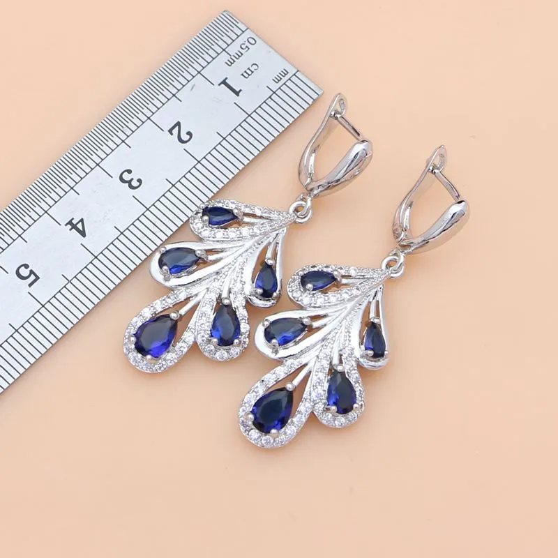 Blue Sapphire Leaves Jewelry Set for Women Wedding Jewelry