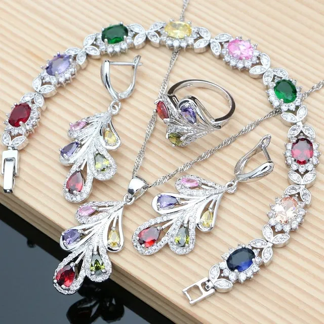 Blue Sapphire Leaves Jewelry Set for Women Wedding Jewelry