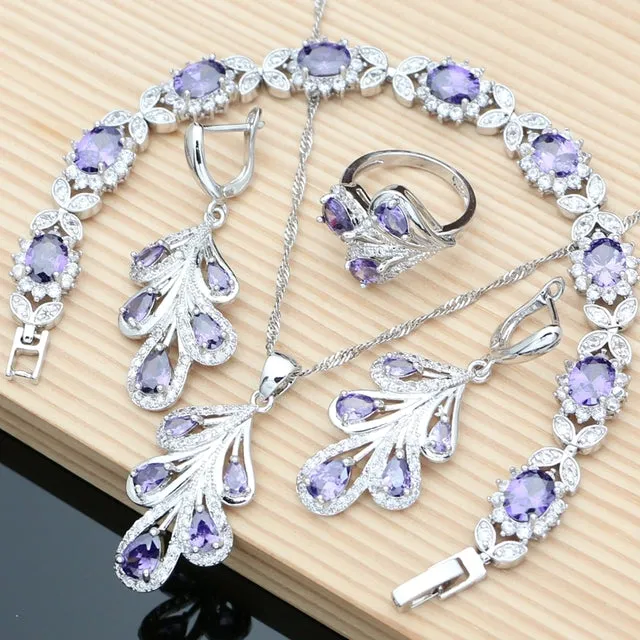 Blue Sapphire Leaves Jewelry Set for Women Wedding Jewelry