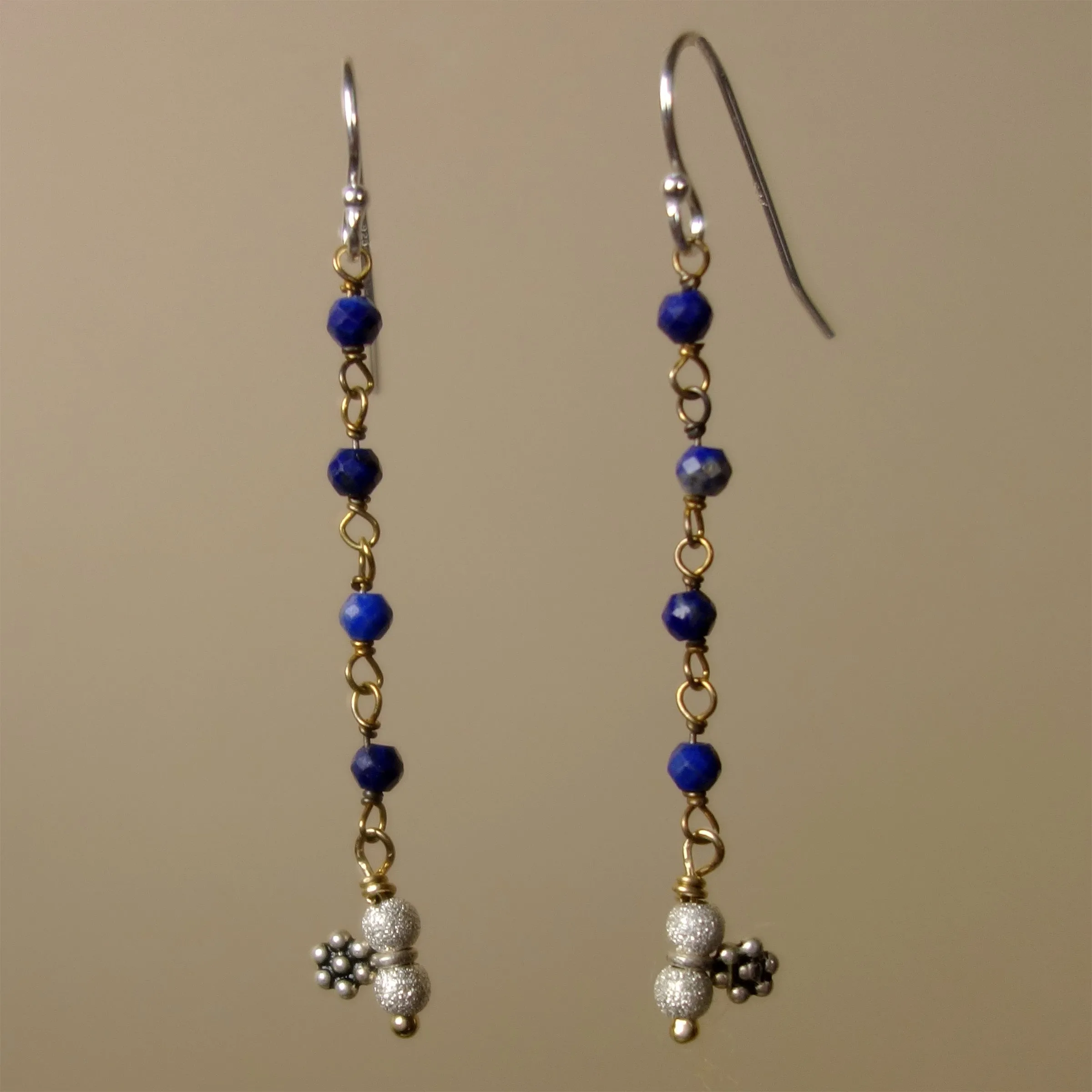 Blue Sapphire, silver and gold earrings