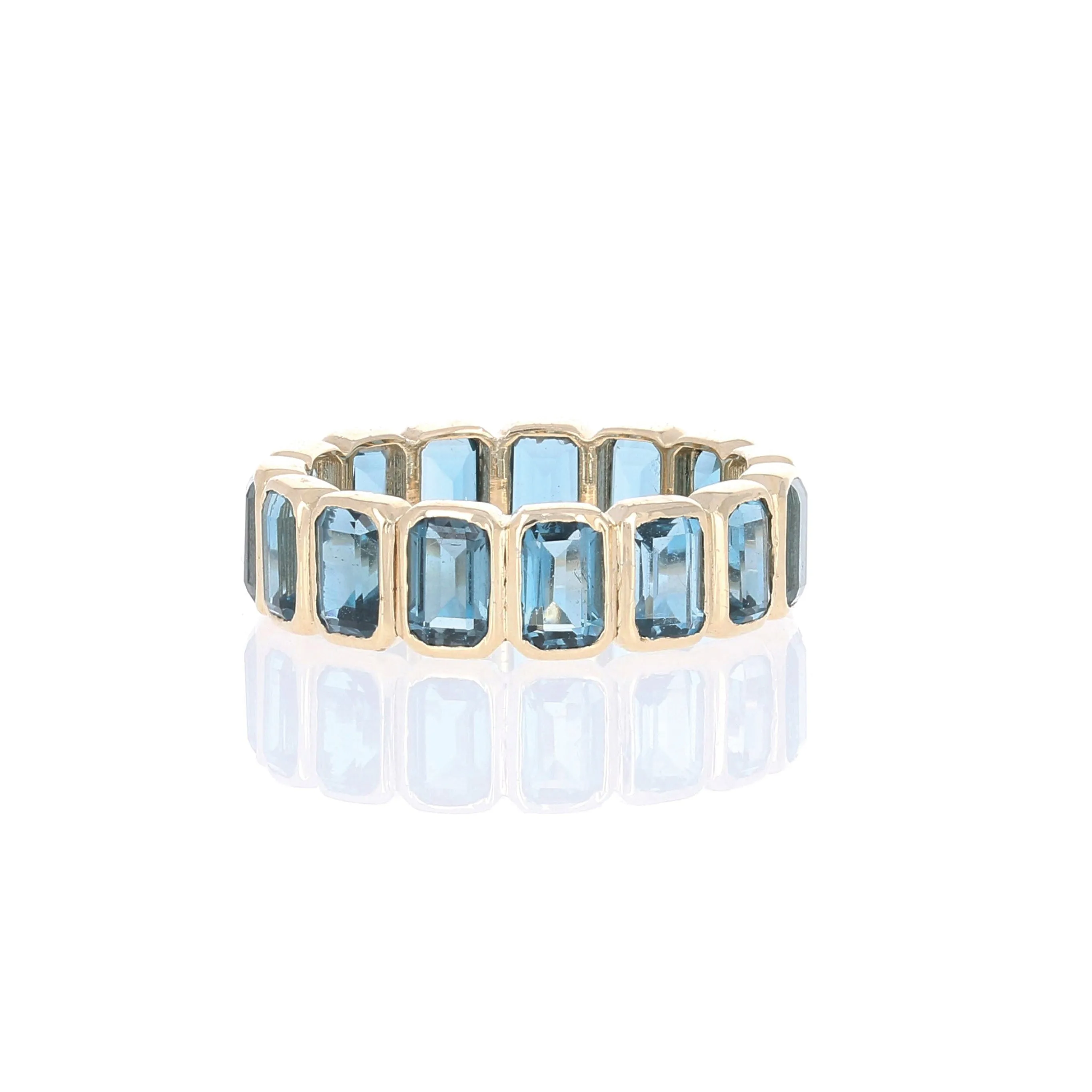 Blue Topaz Emerald Cut Bezel Eternity Band