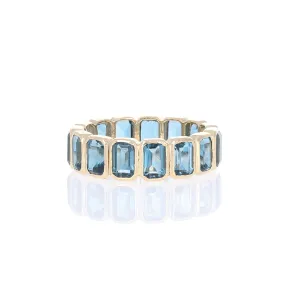 Blue Topaz Emerald Cut Bezel Eternity Band