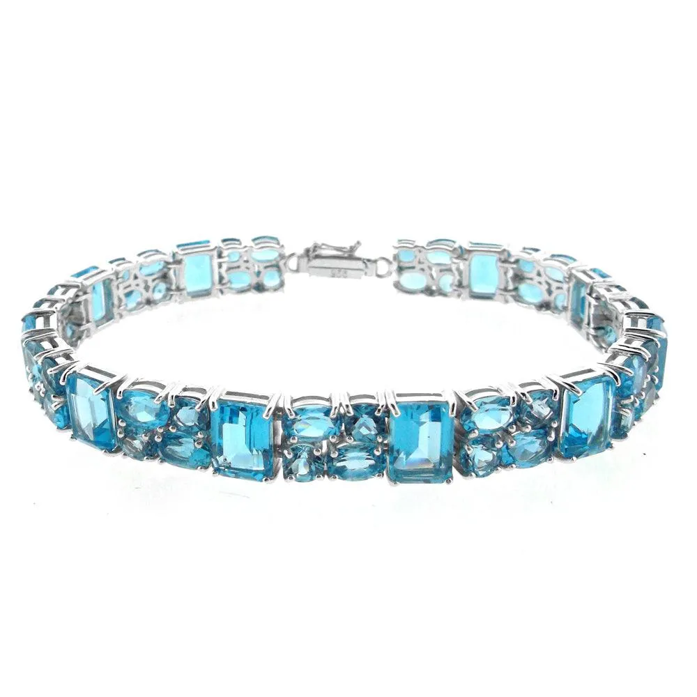 Blue Topaz Fashion Tennis Bracelet in Sterling Silver