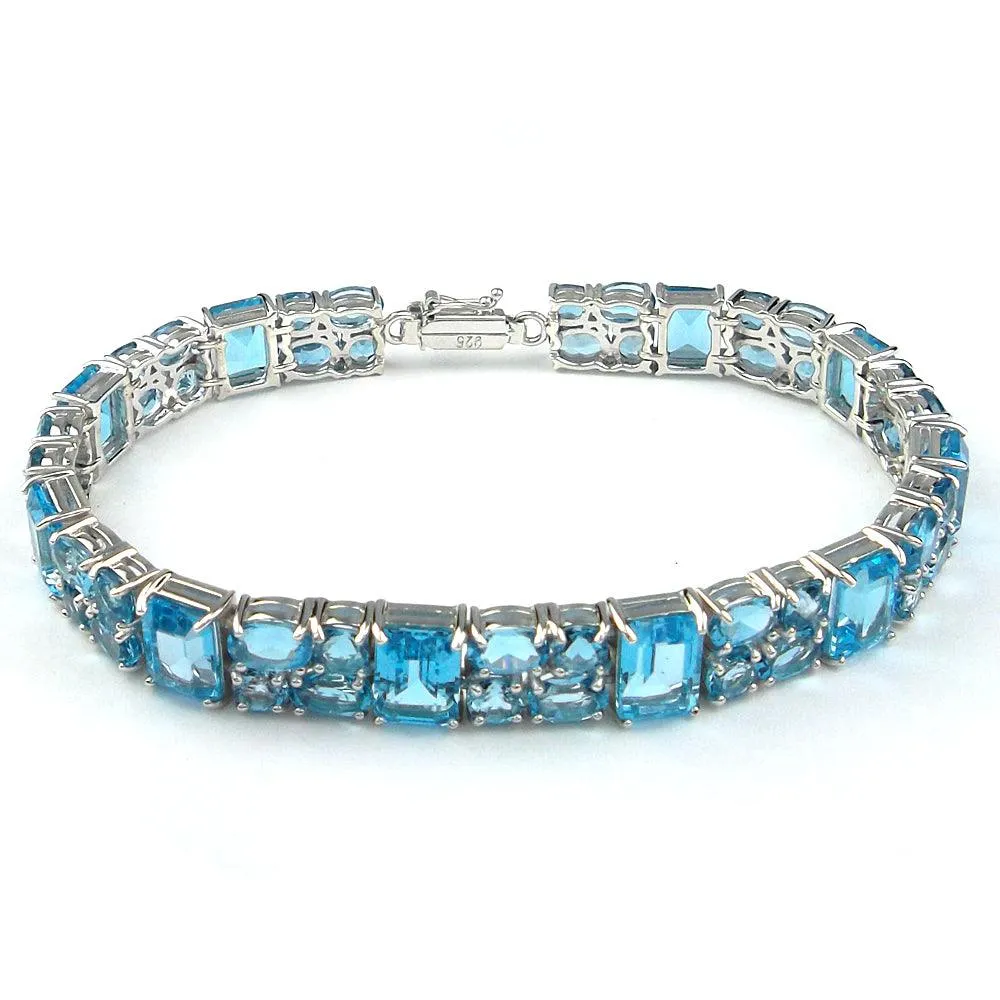 Blue Topaz Fashion Tennis Bracelet in Sterling Silver
