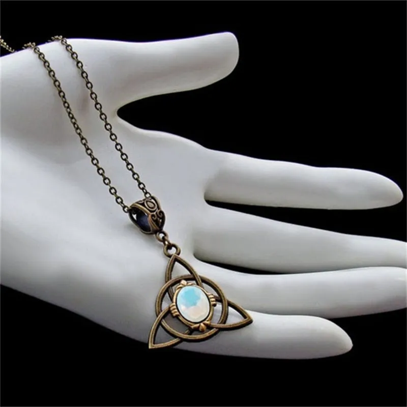 Bohemian Inlaid Opal Celtic Knot Pendant, Boho Necklace, Celtic Jewelry
