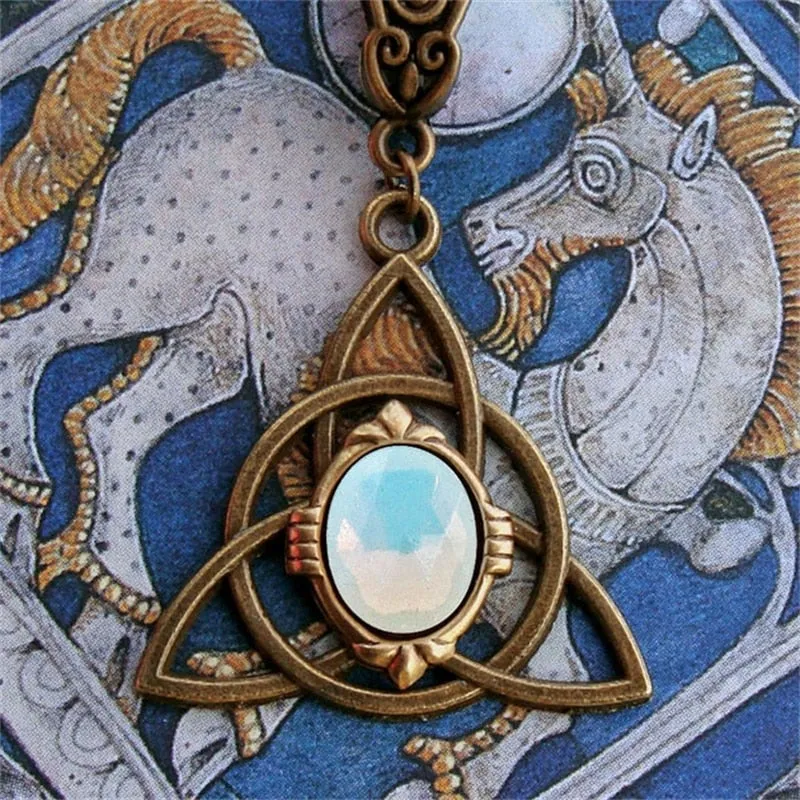 Bohemian Inlaid Opal Celtic Knot Pendant, Boho Necklace, Celtic Jewelry