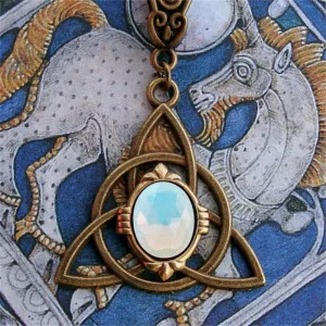 Bohemian Inlaid Opal Celtic Knot Pendant, Boho Necklace, Celtic Jewelry