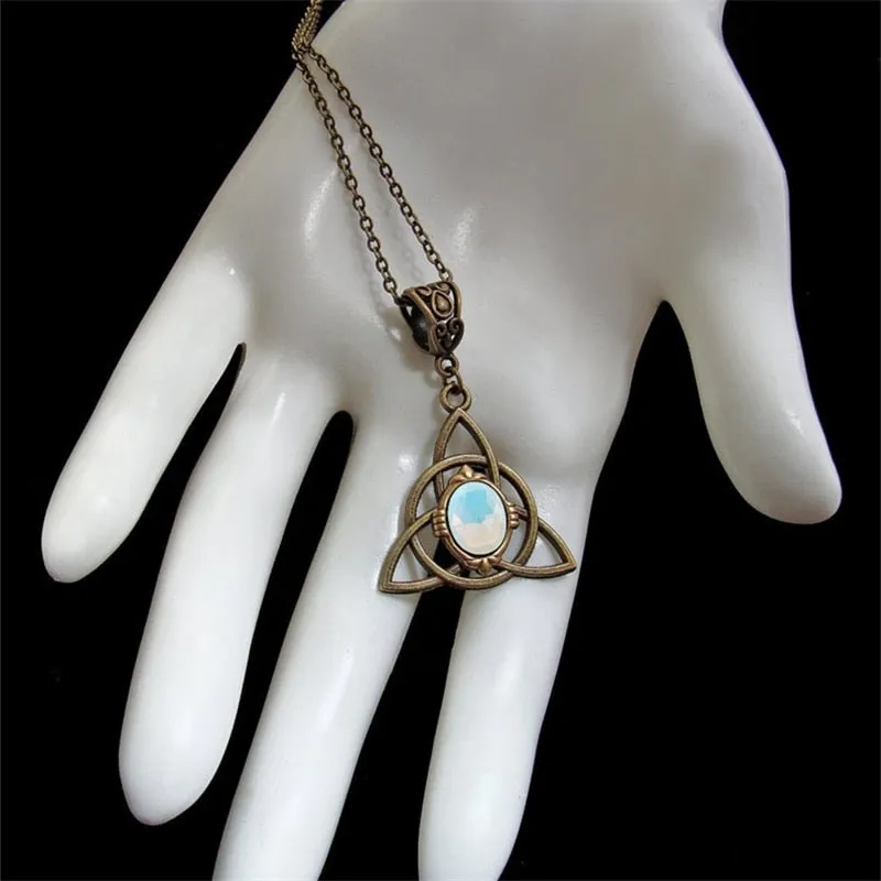 Bohemian Inlaid Opal Celtic Knot Pendant, Boho Necklace, Celtic Jewelry