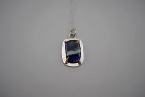 Boulder Opal with 14K Rose Gold Prongs Pedant Necklace on a Cable Chain