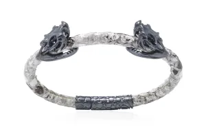 Bracelet LivingSkull Men Python Leather & Two Silver Viper Skulls