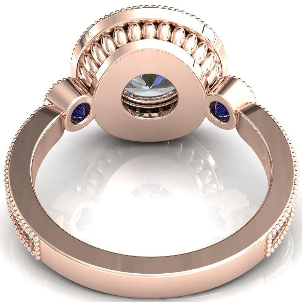 Brachium Round Center Stone Blue Sapphire Bezel Milgrain Halo 3/4 Eternity Accent Diamond Ring