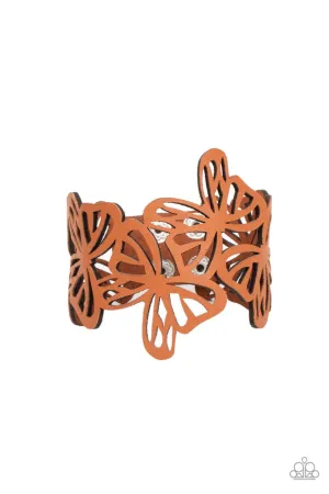 Butterfly Breeze - Brown - Leather Cutout Paparazzi Wrap Bracelet
