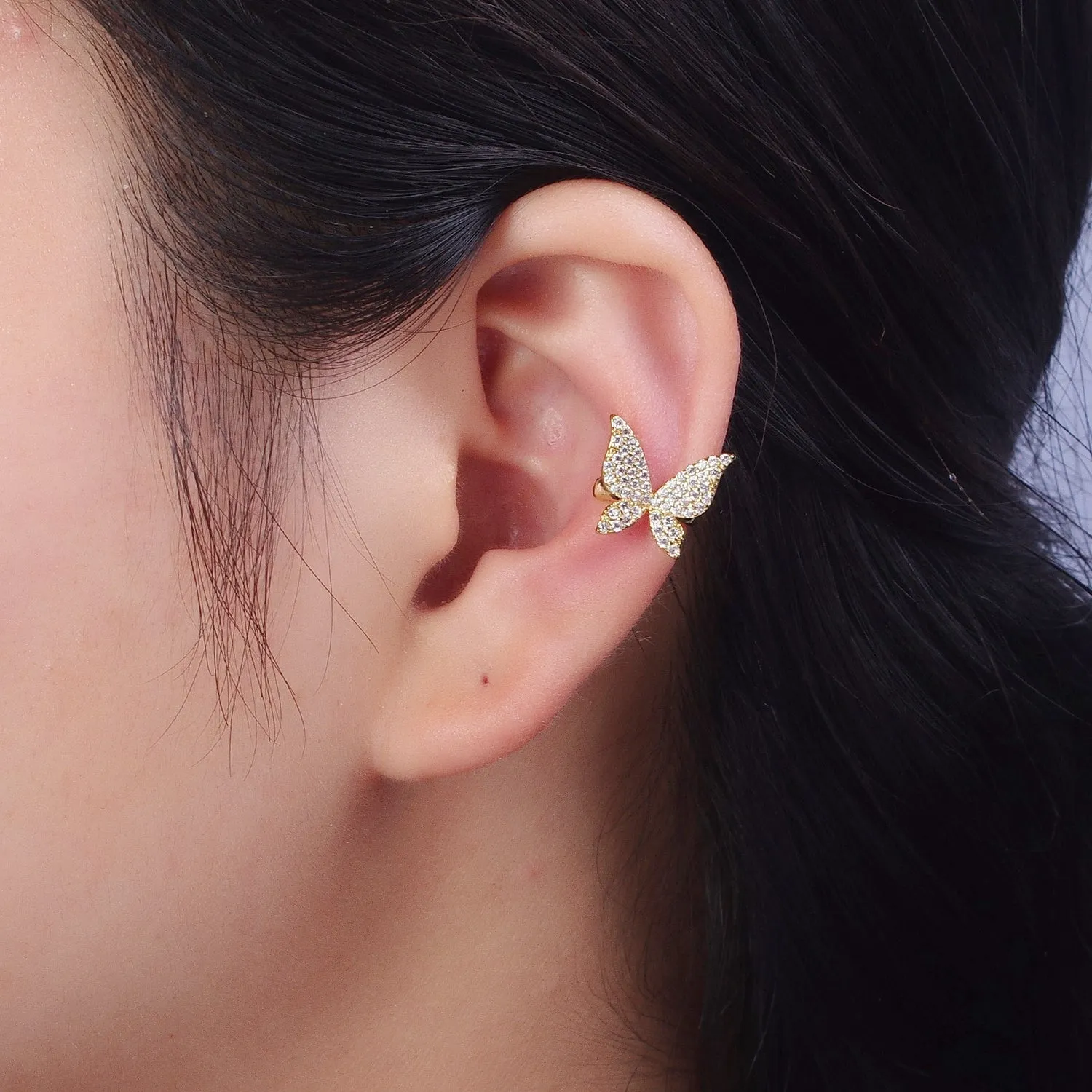 Butterfly Ear Cuff Earrings, Cute Butterfly Earrings With Micro Pave Cubic Zirconia Gold Animal Earrings, Minimalist Jewelry Y-069