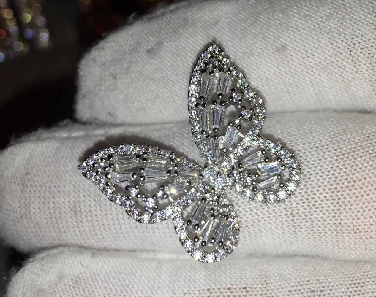 Butterfly Earrings | Diamond Butterfly Earrings | Womens Big Diamond Earrings | Butterfly Ear Studs | Baguette Earrings | Womens Ear Studs