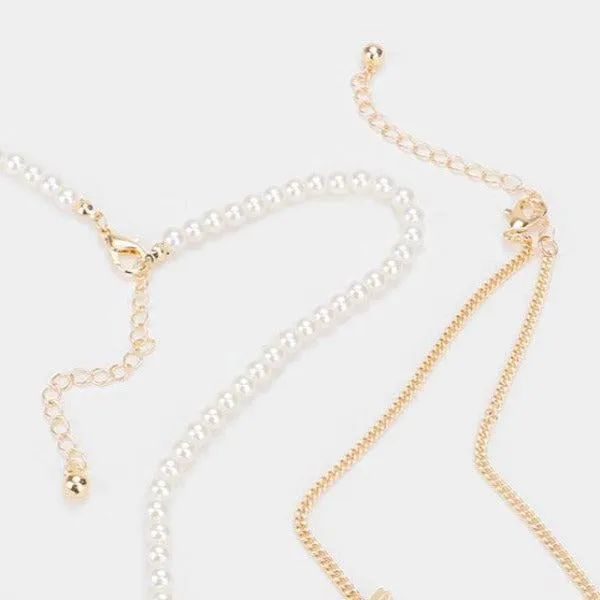 Butterfly Pearl Rhinestone 2 Piece Necklace Set