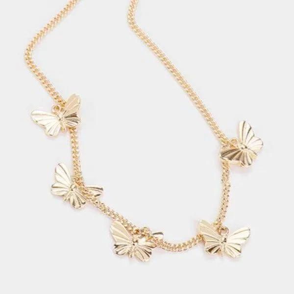 Butterfly Pearl Rhinestone 2 Piece Necklace Set