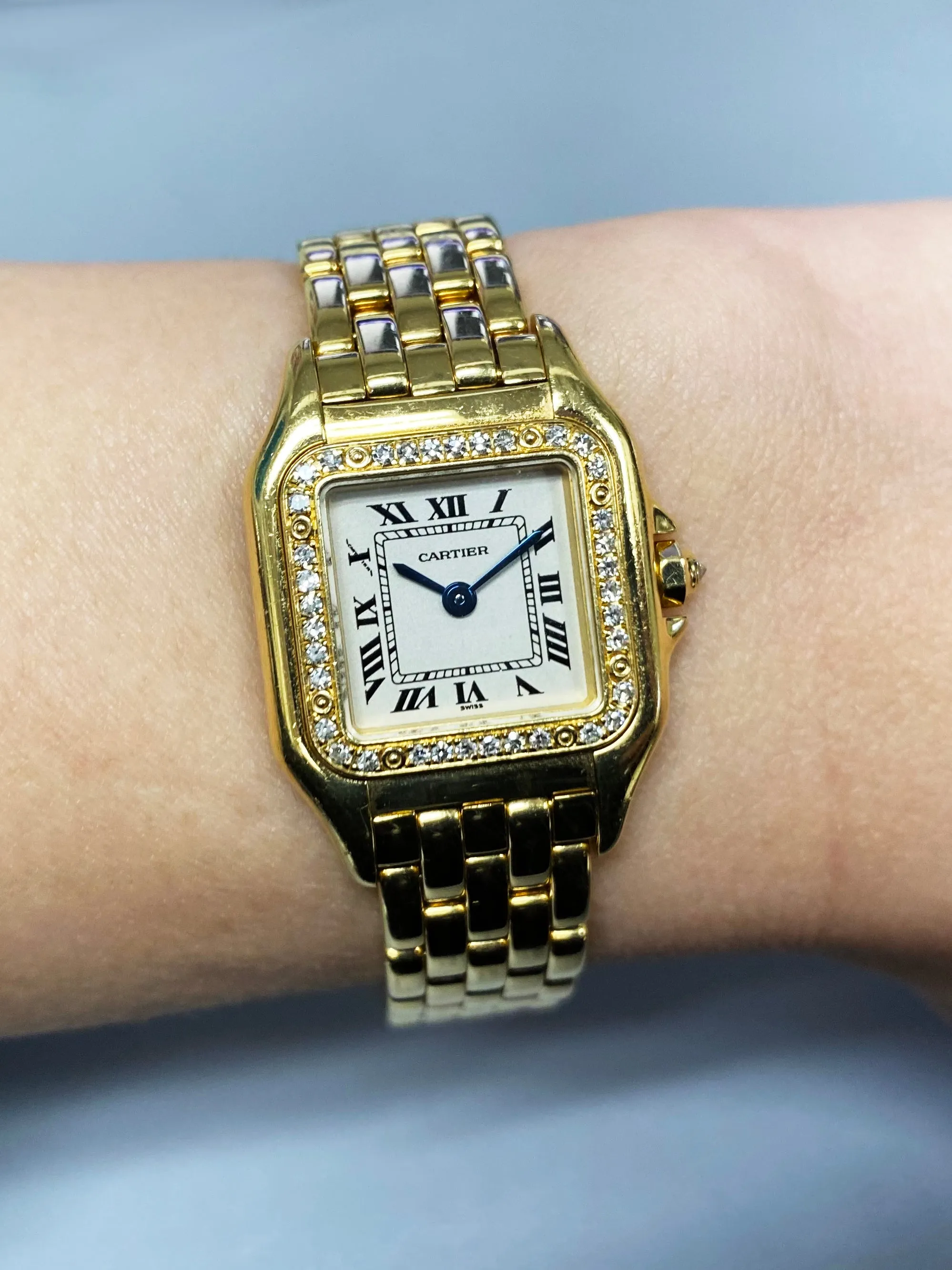 Cartier Panthere 1280 18K Yellow Gold Diamonds Ladies Watch Box Papers