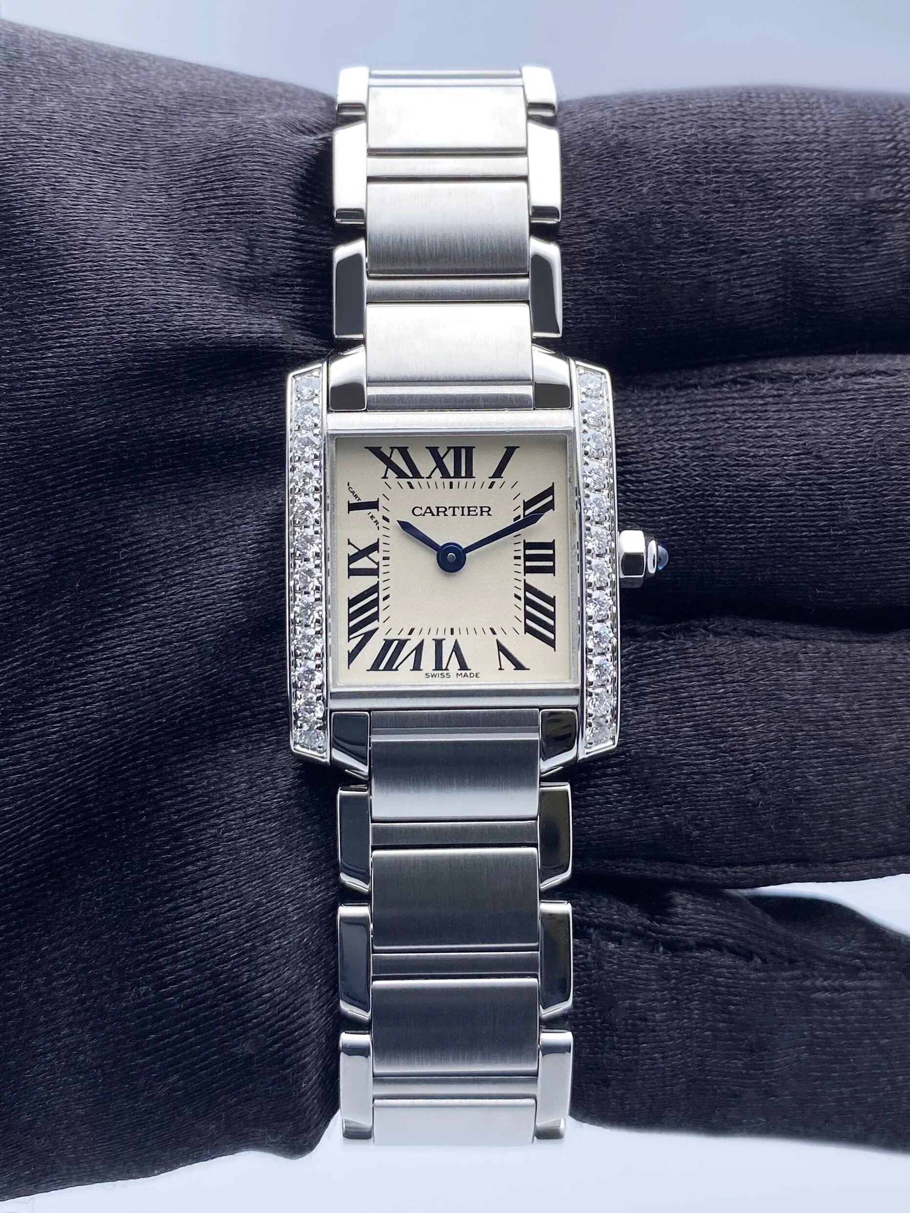 Cartier Tank Francaise W4TA0008 Diamond Stainless Steel Ladies Watch Box Papers
