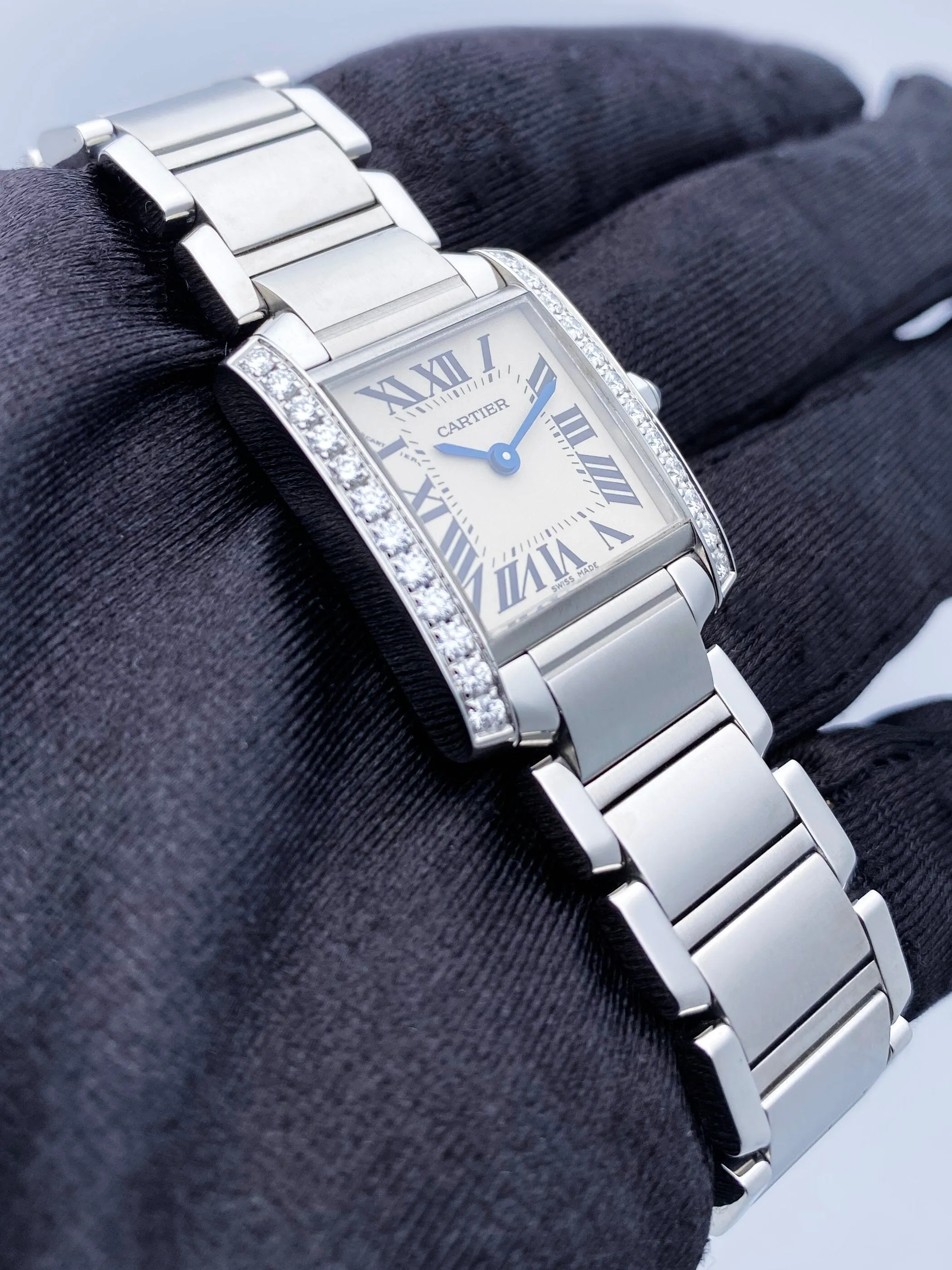 Cartier Tank Francaise W4TA0008 Diamond Stainless Steel Ladies Watch Box Papers