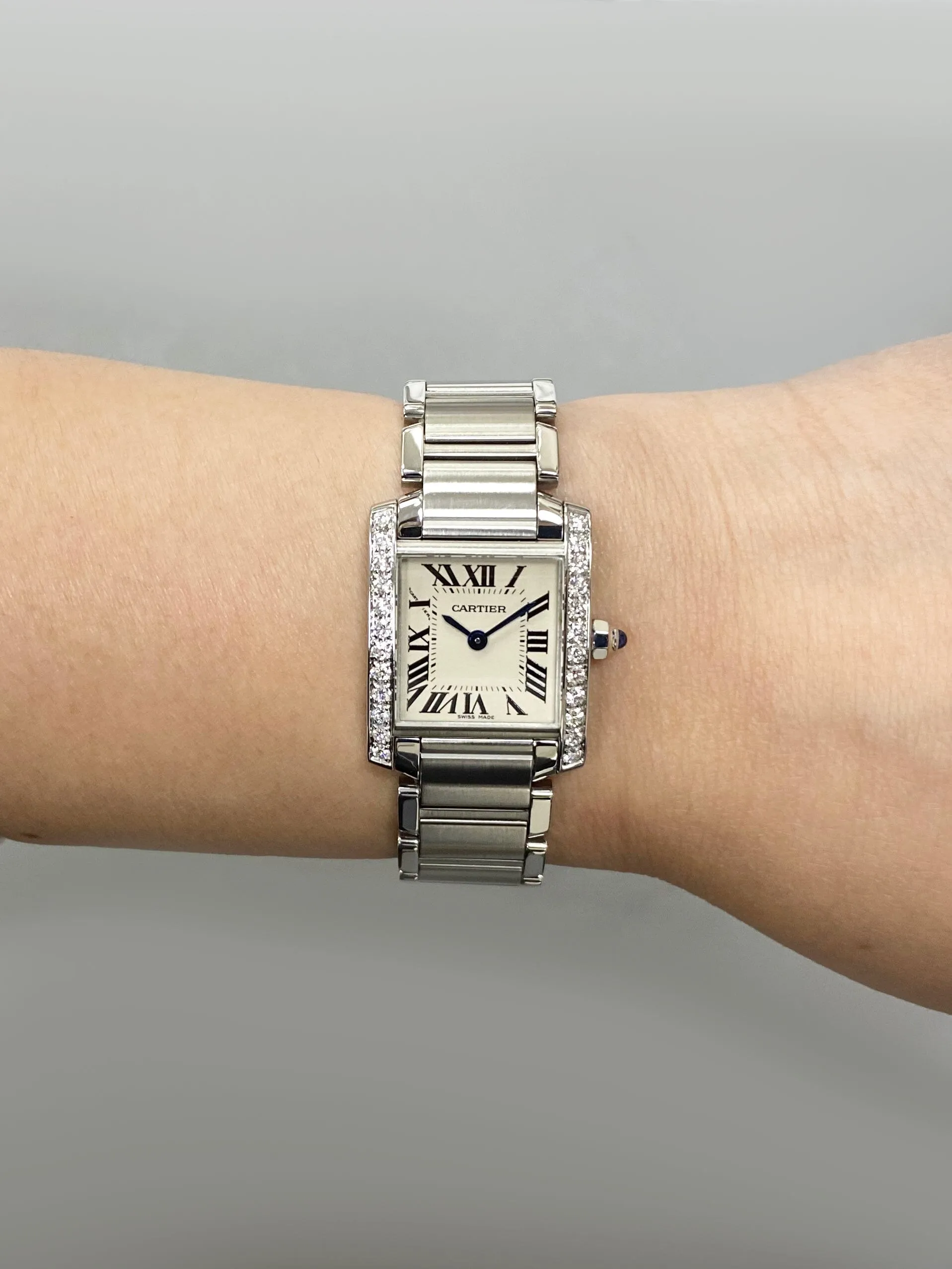 Cartier Tank Francaise W4TA0008 Diamond Stainless Steel Ladies Watch Box Papers