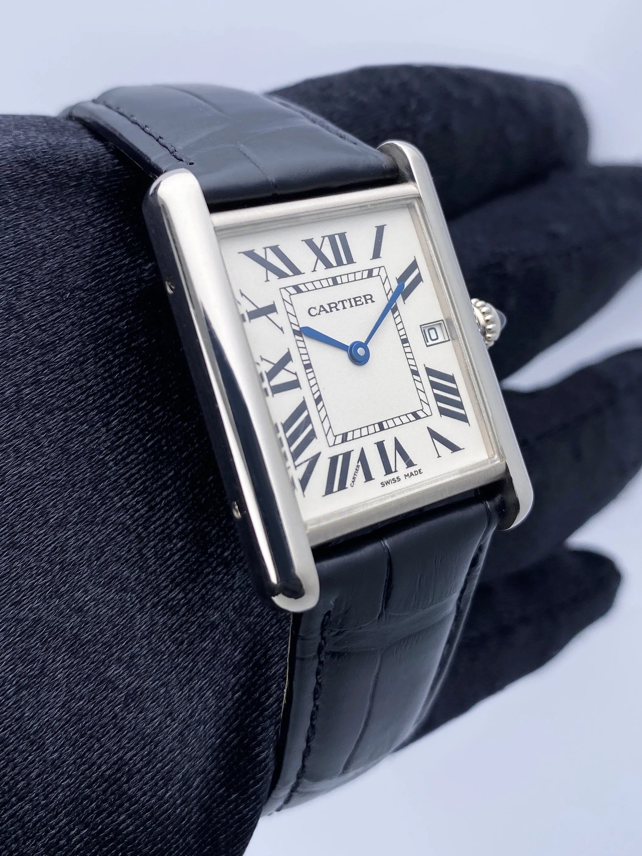 Cartier Tank Louis W1540956 Large Size 18K White Gold Ladies Watch