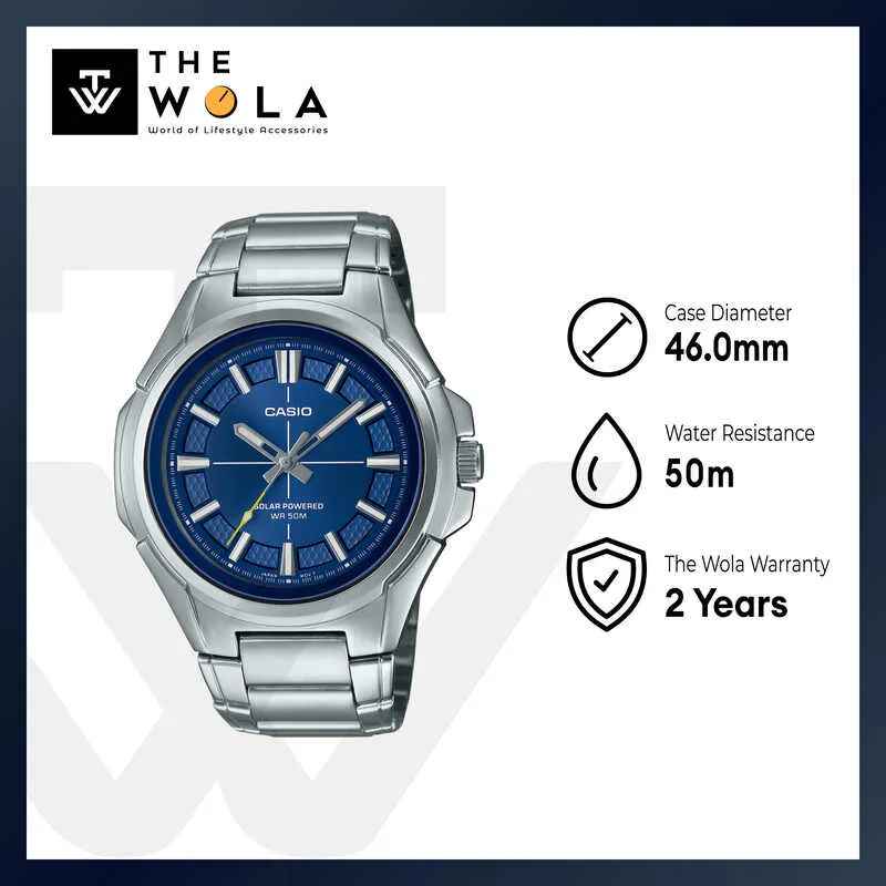 Casio MTP-RS100D-2A Men Analog Solar Watch Silver Stainless Steel Strap w. Bluetooth