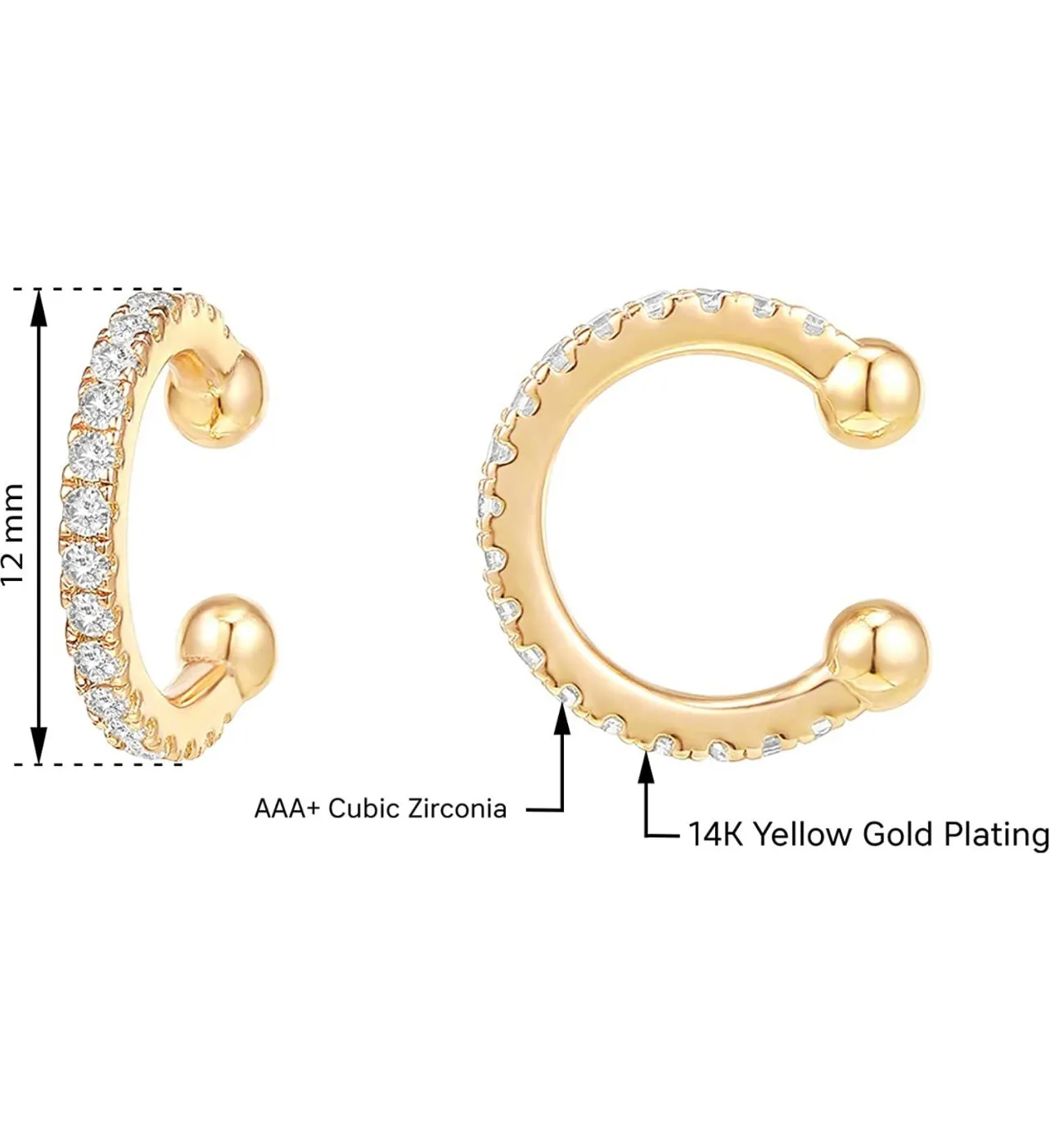 Celine Gold Filled CZ Huggie Ear Cuff Set of 2