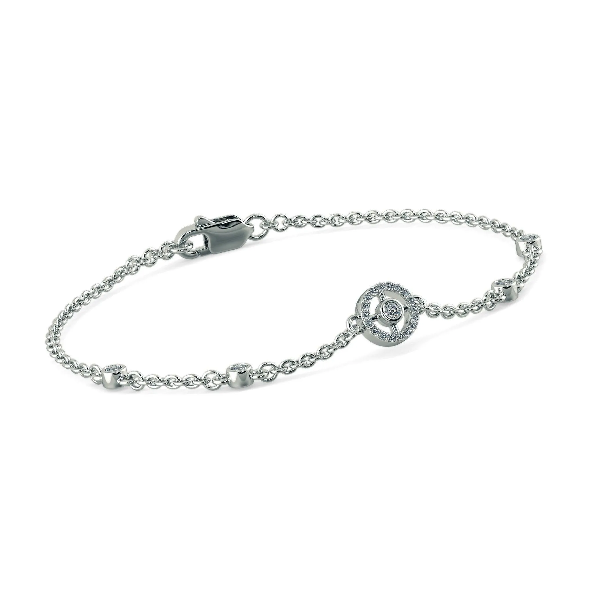 Chain Link Bracelet Enigma 14k Solid White Gold Handmade, Tennis Bracelet, Gold Bracelet, Diamond Bracelet