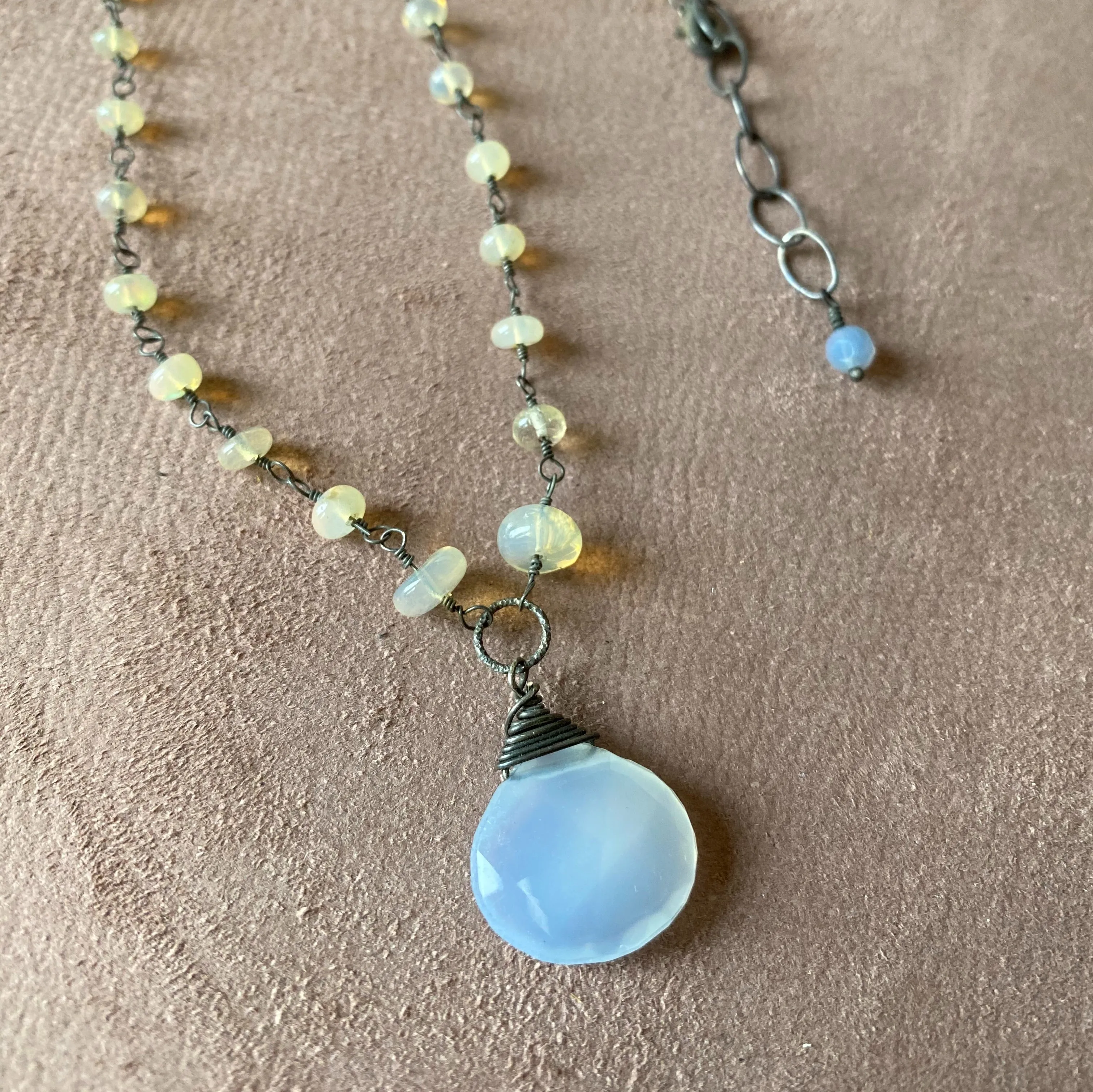 Chalcedony Pendant on Opal Necklace