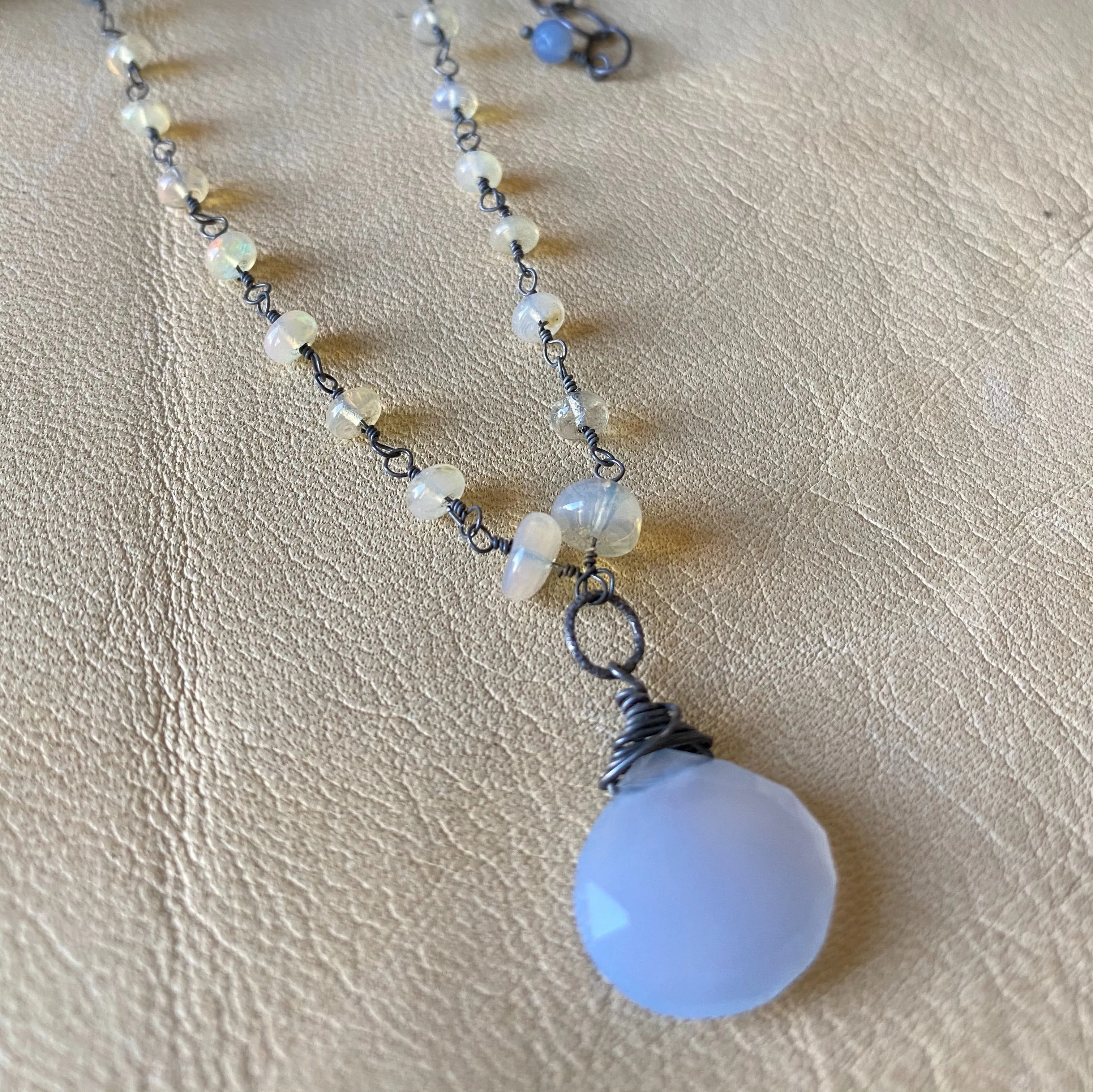 Chalcedony Pendant on Opal Necklace