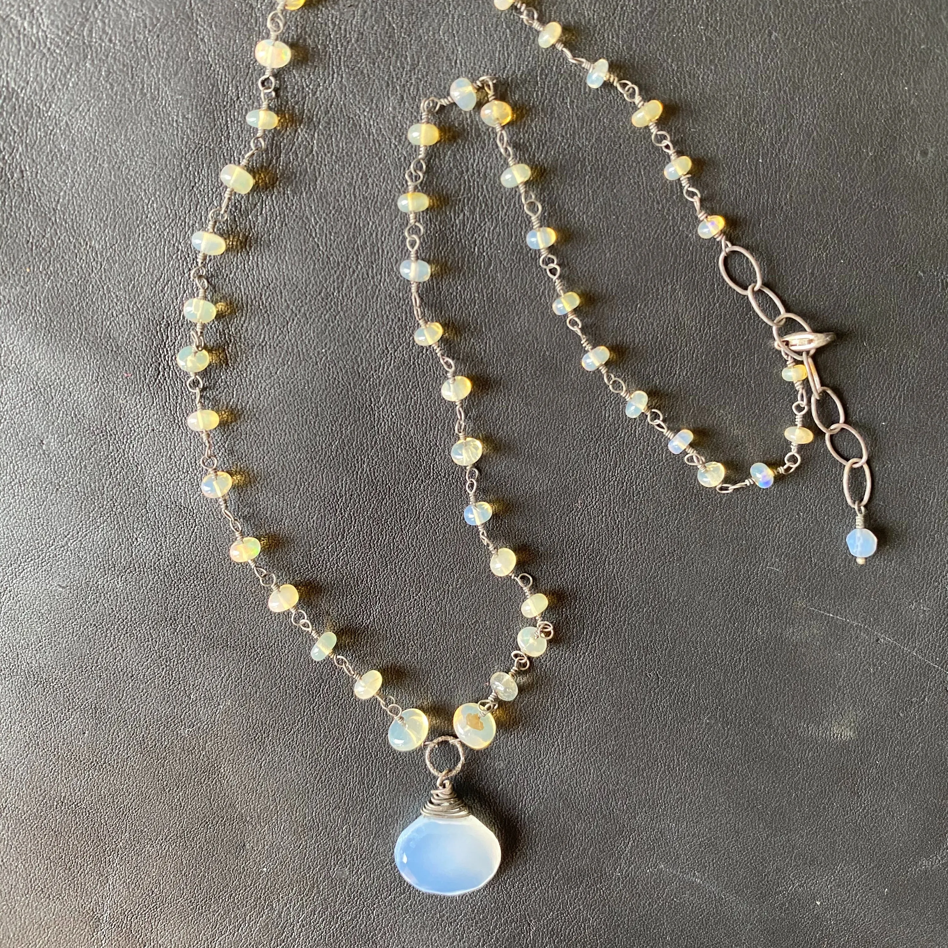 Chalcedony Pendant on Opal Necklace