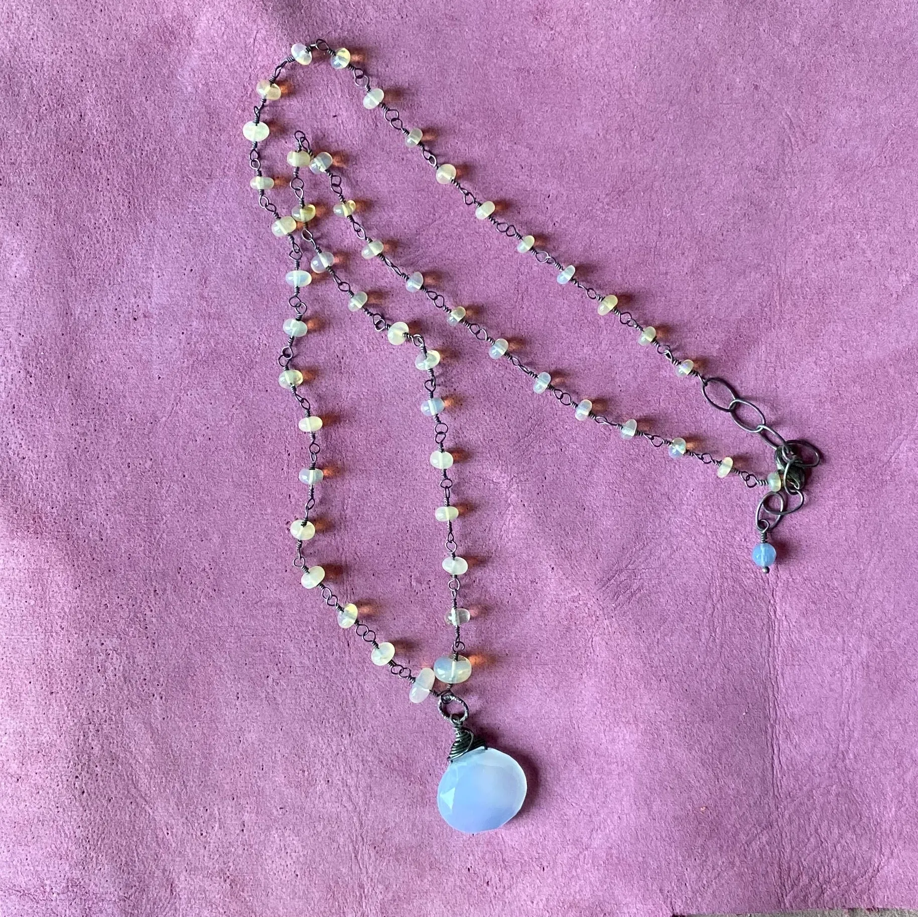 Chalcedony Pendant on Opal Necklace