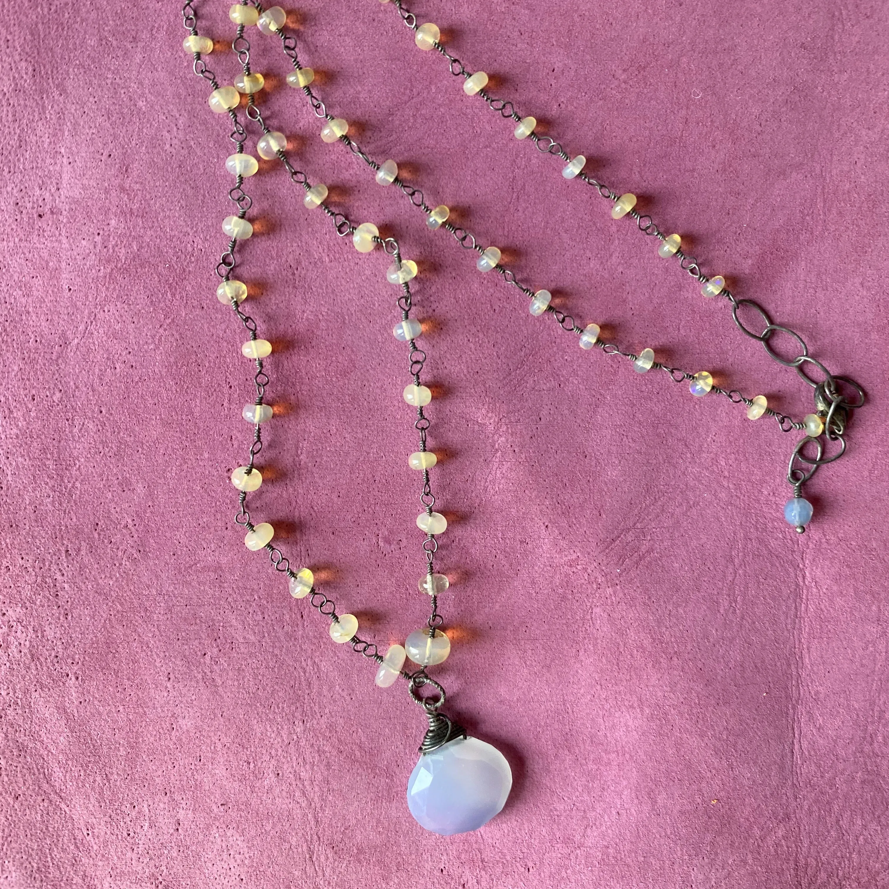 Chalcedony Pendant on Opal Necklace