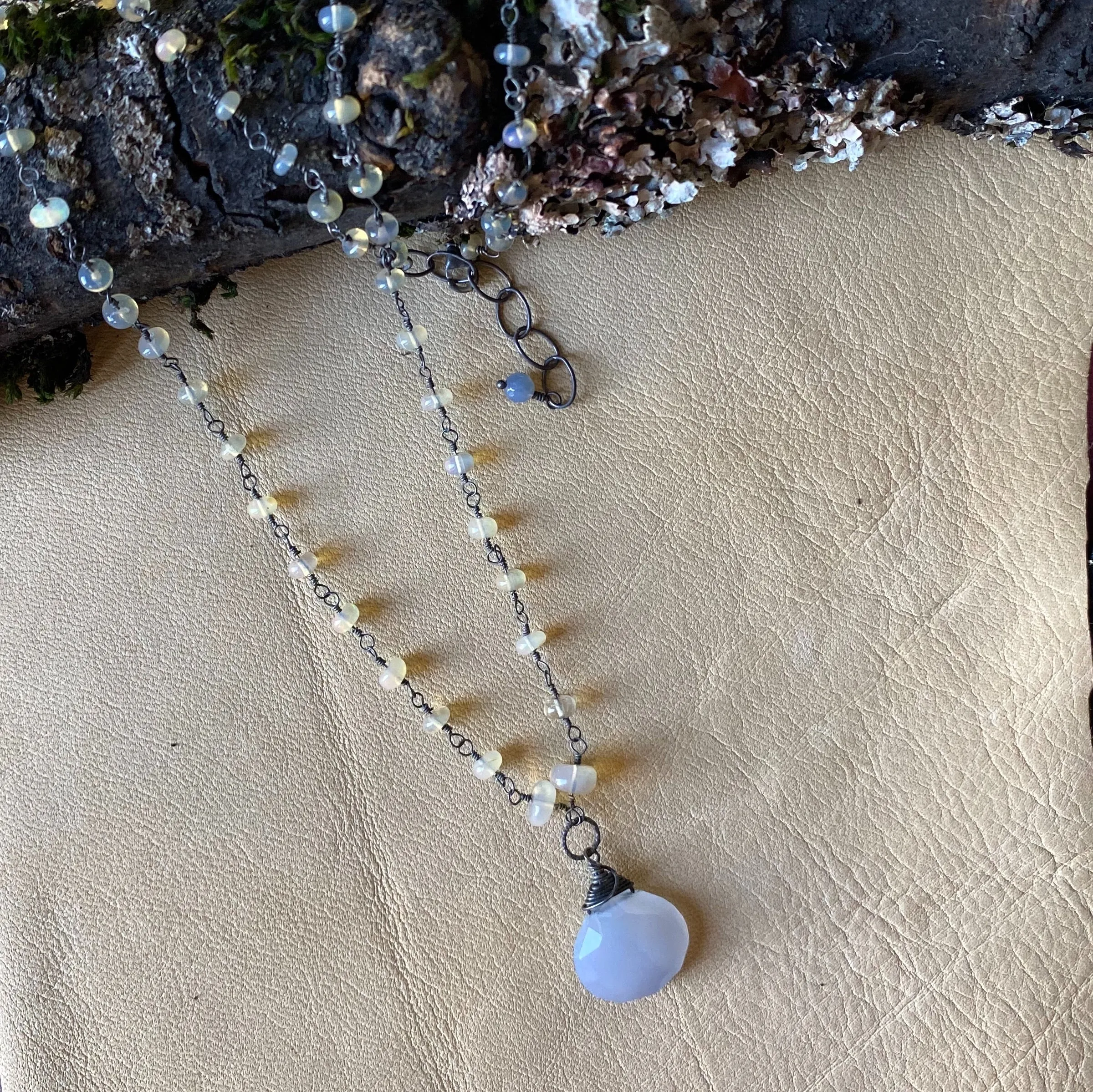 Chalcedony Pendant on Opal Necklace