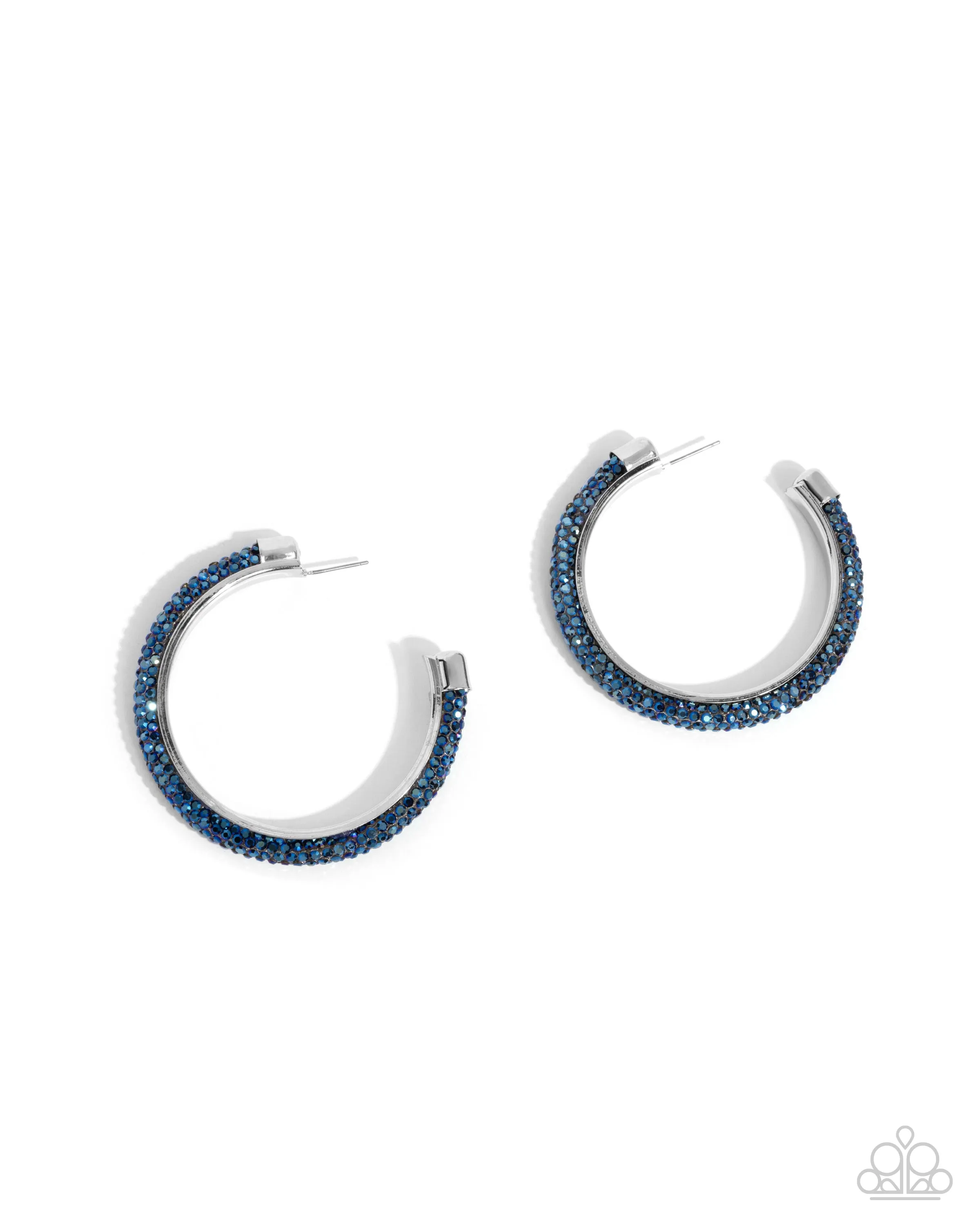 Chiseled Crescendo - Blue - Rhinestone Paparazzi Hoop Earrings