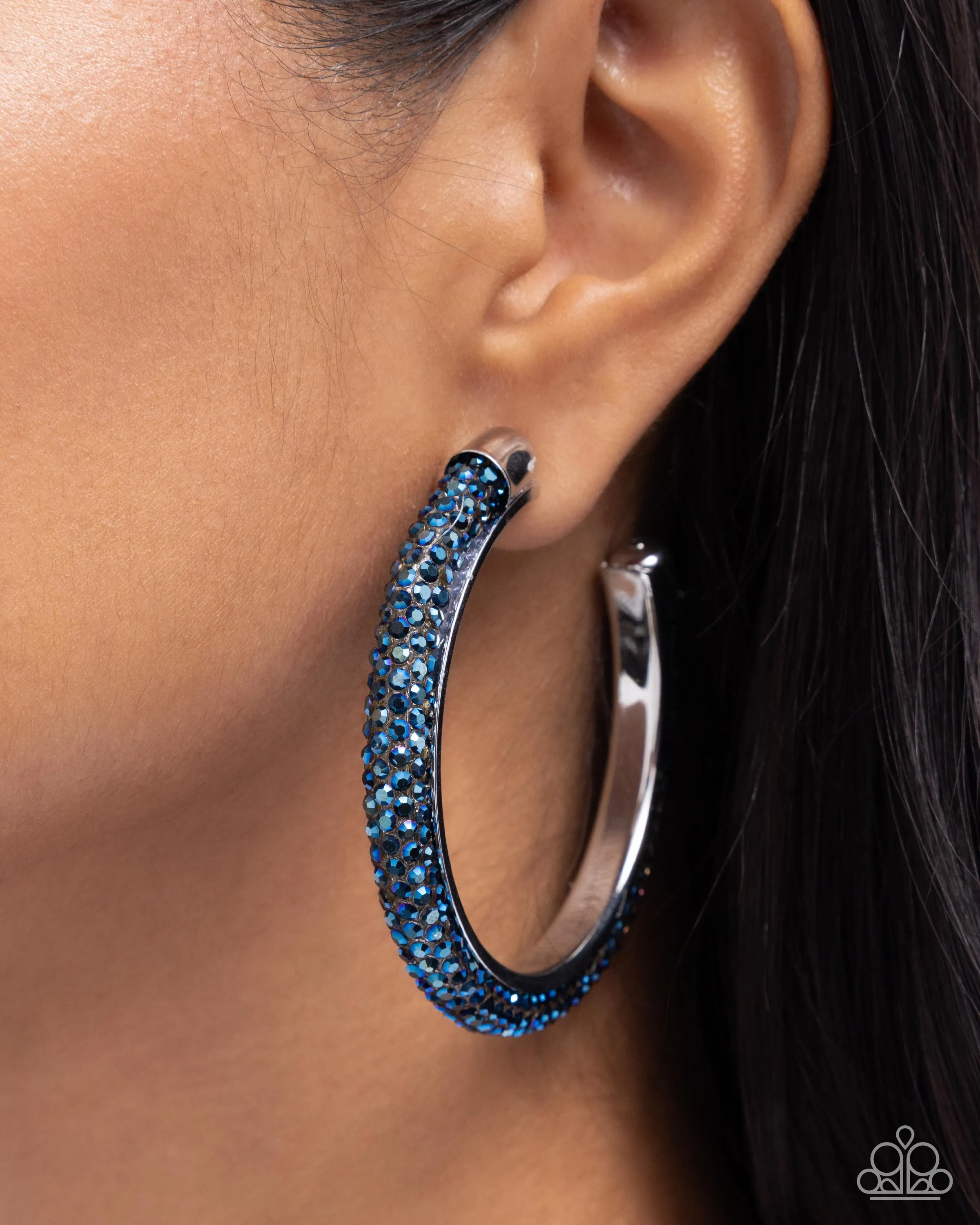 Chiseled Crescendo - Blue - Rhinestone Paparazzi Hoop Earrings