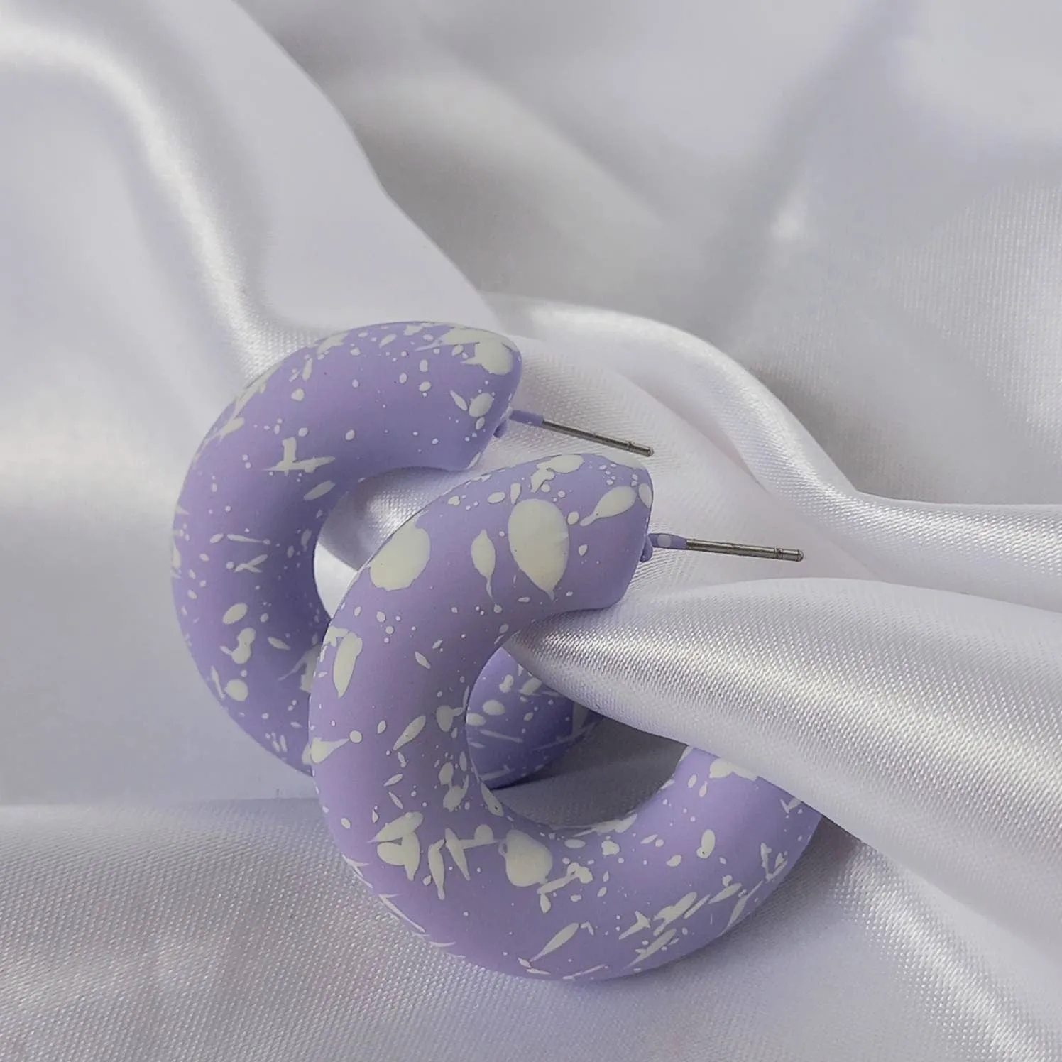 Chunky Purple Speckled Hoop Earrings - Purple Earrings,Chunky Hoop Earrings,Purple Earrings In The UK,Hoop Earrings In The UK,Lilac Earrings
