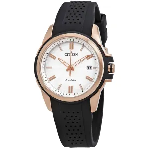 Citizen AR Silver Dial Ladies Black Silicone Solar Watch FE6133-09A
