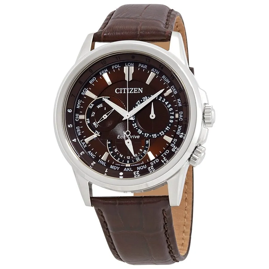 Citizen Calendrier World Time Eco-Drive Brown Dial Men's Watch BU2020-29X