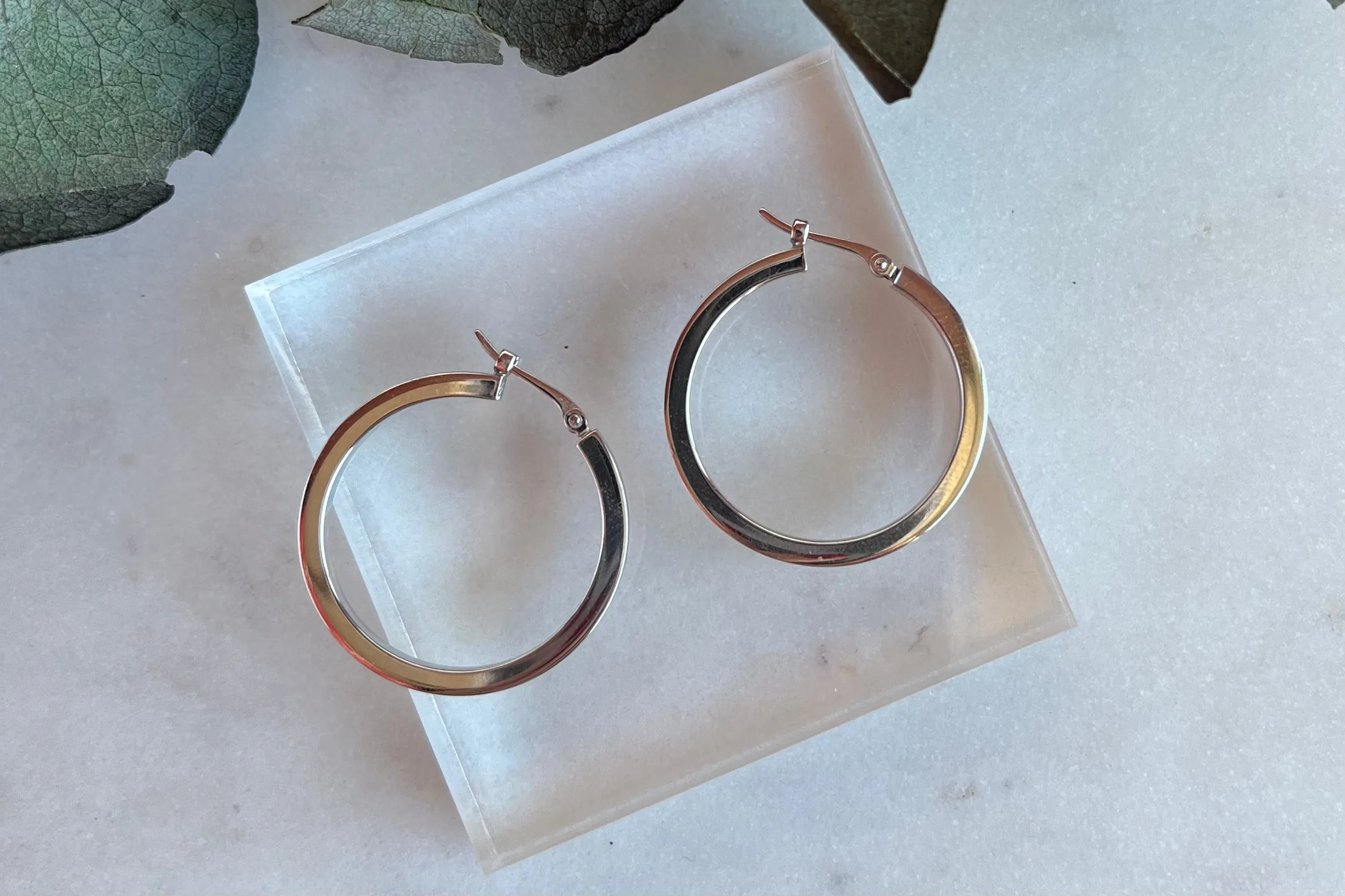 Classic Rectangle White Gold Hoop Earrings