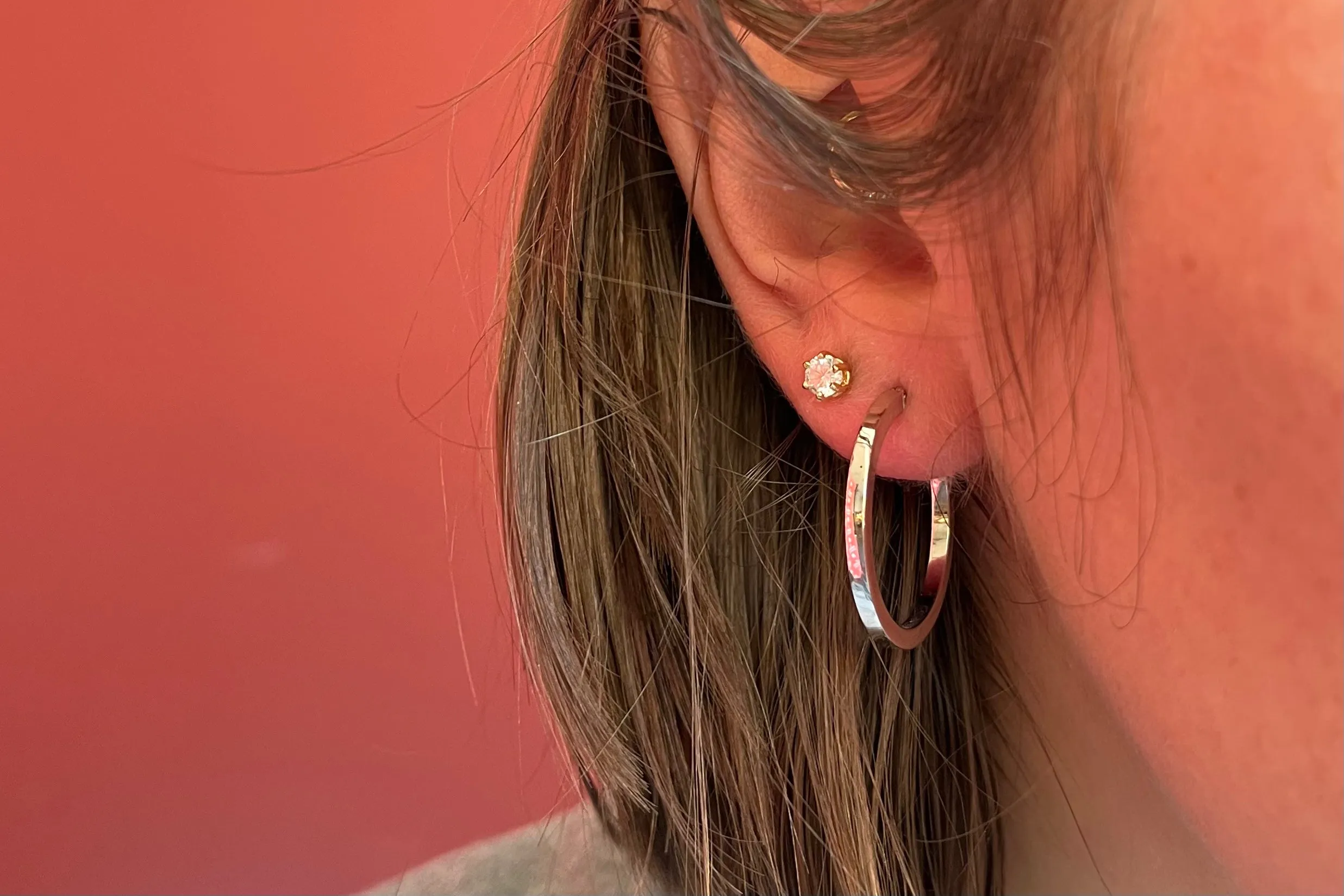 Classic Rectangle White Gold Hoop Earrings