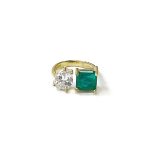 Clear & Emerald Open Ring
