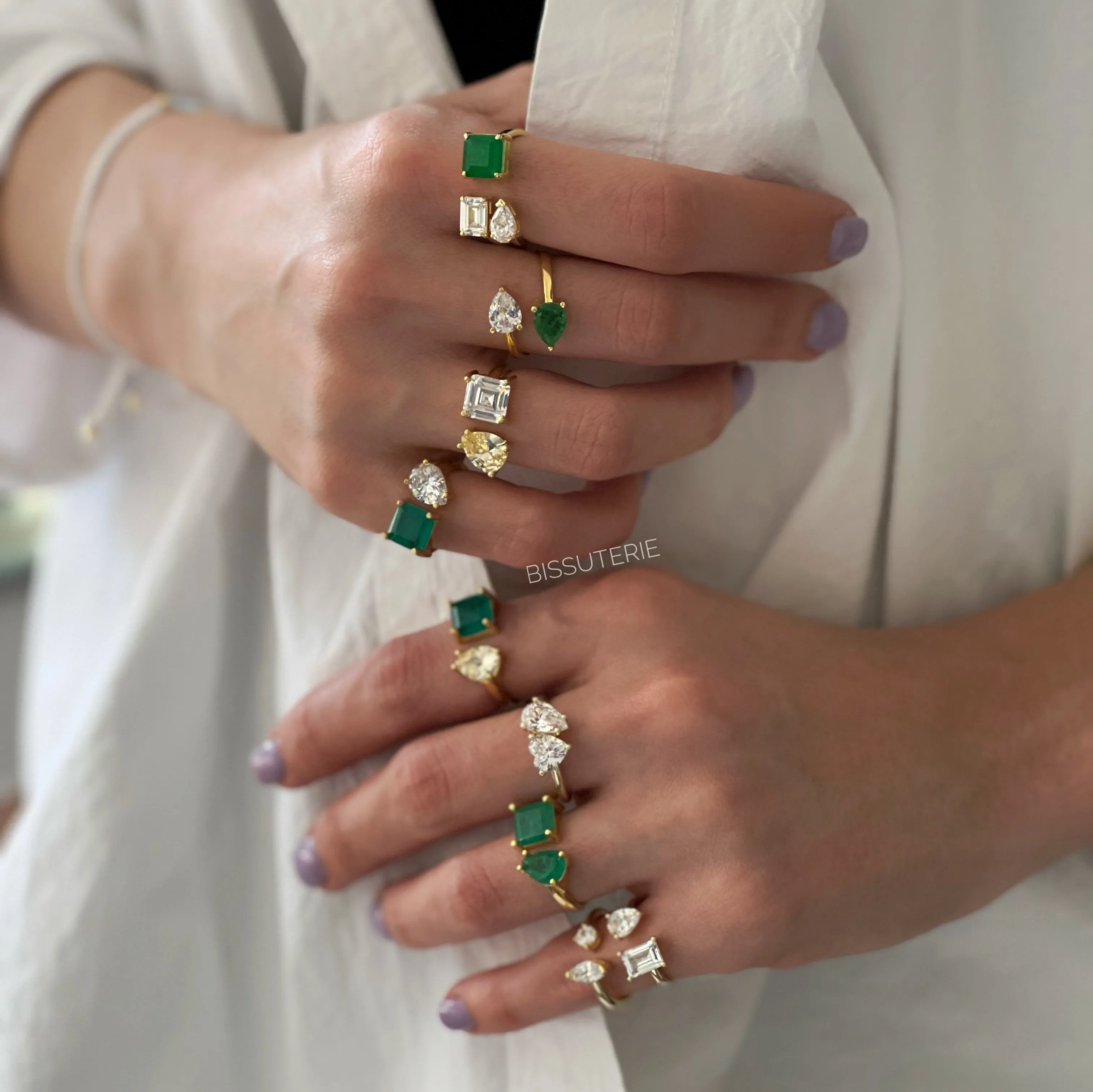 Clear & Emerald Open Ring