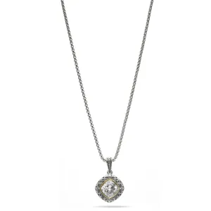 CLEAR CRYSTAL SILVER FILIGREE PENDANT NECKLACE #93061EH-CLR (FD18)