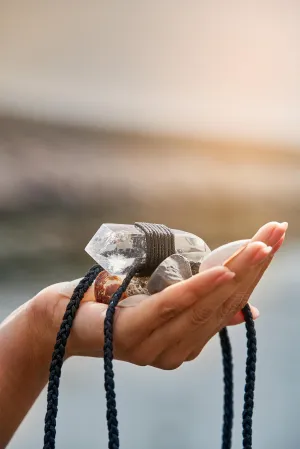 Clear Quartz - Black Braided Rope