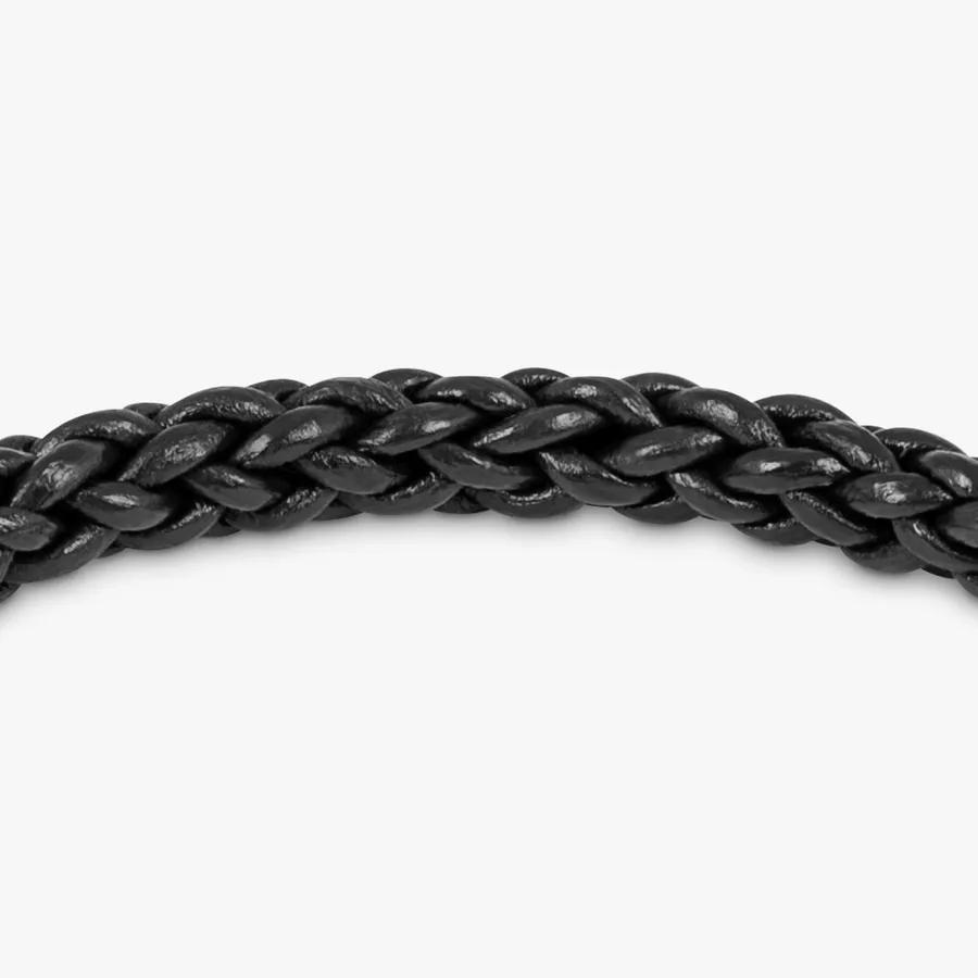 Click Trenza Bracelet In Italian Black Leather With Black Rhodium Plated Sterling Silver
