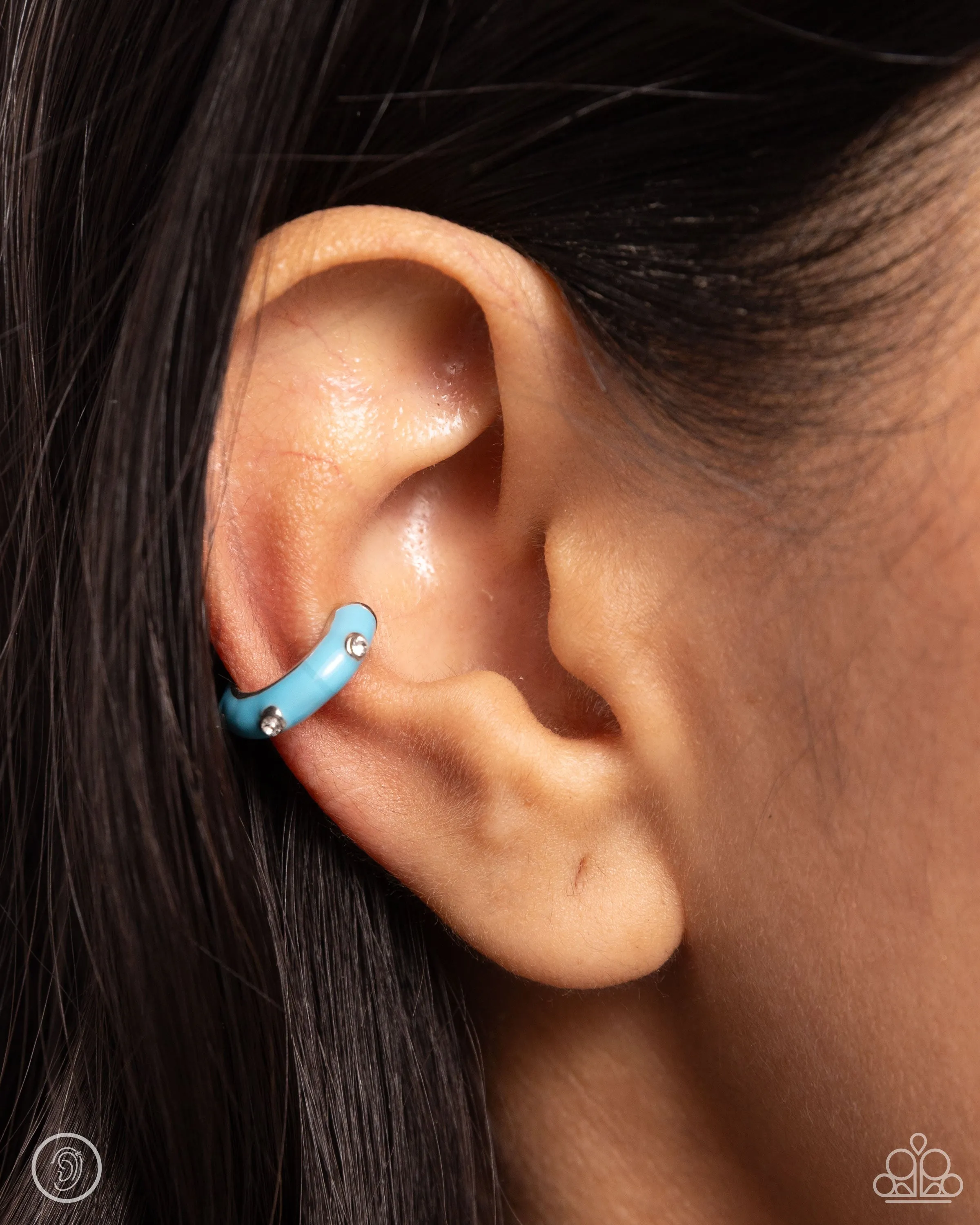 Coastal Color - Blue - Painted with White Rhinestone Paparazzi Ear Cuff Earrings
