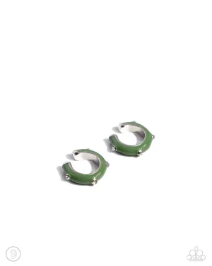 Coastal Color - Green - Painted with White Rhinestone Paparazzi Ear Cuff Earrings