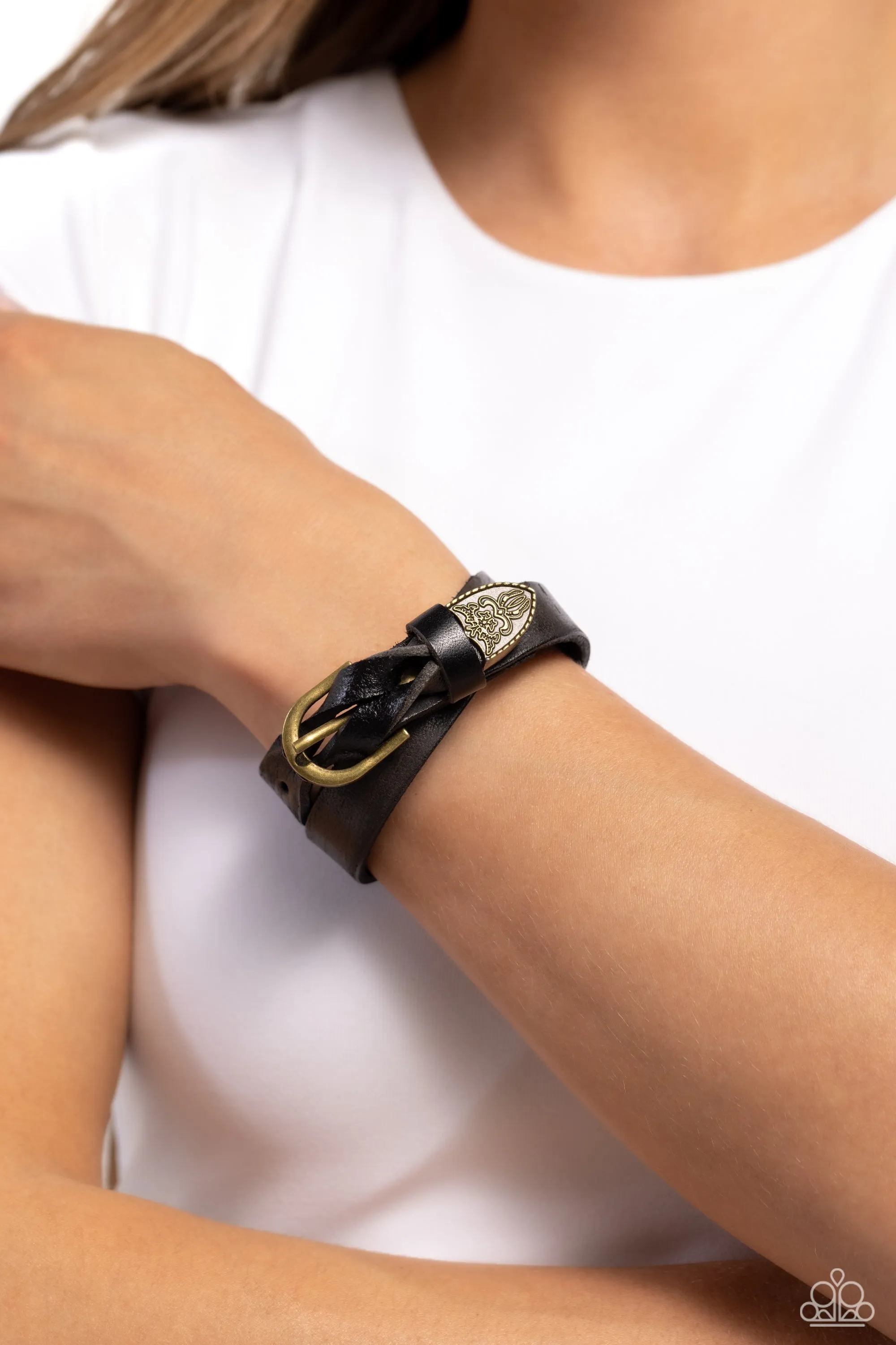Coat of Arms Couture - Black - Leather Buckle Paparazzi Wrap Bracelet