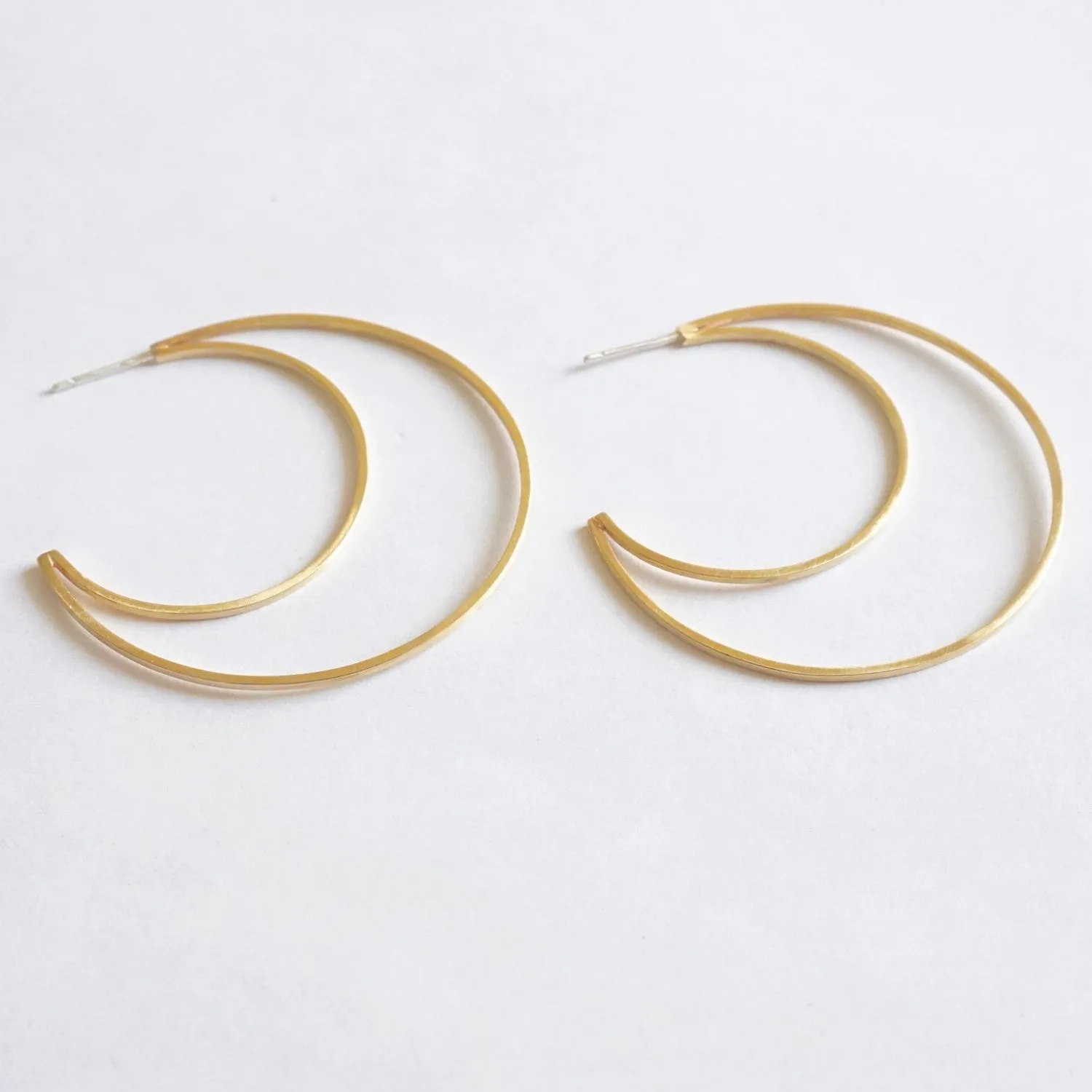 Contemporary, Hand-Crafted, Open Flat Crescent Hoop Earrings With Brushed Finish - 0261